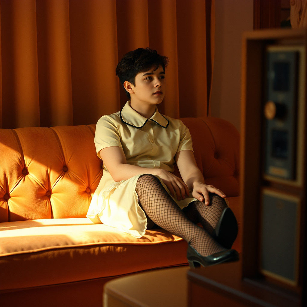 Masculine Youth in Dress Relaxing on Couch