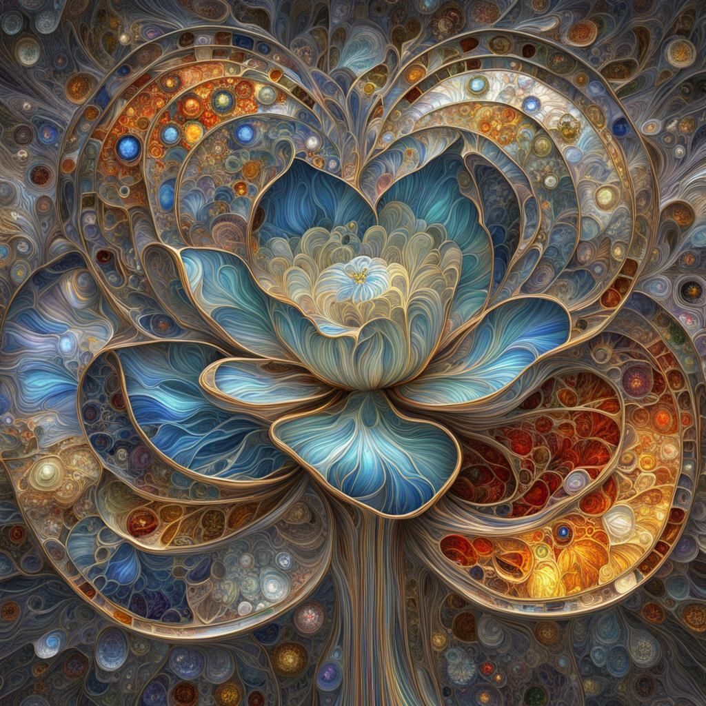Psychedelic Steampunk Flower in Stained Glass