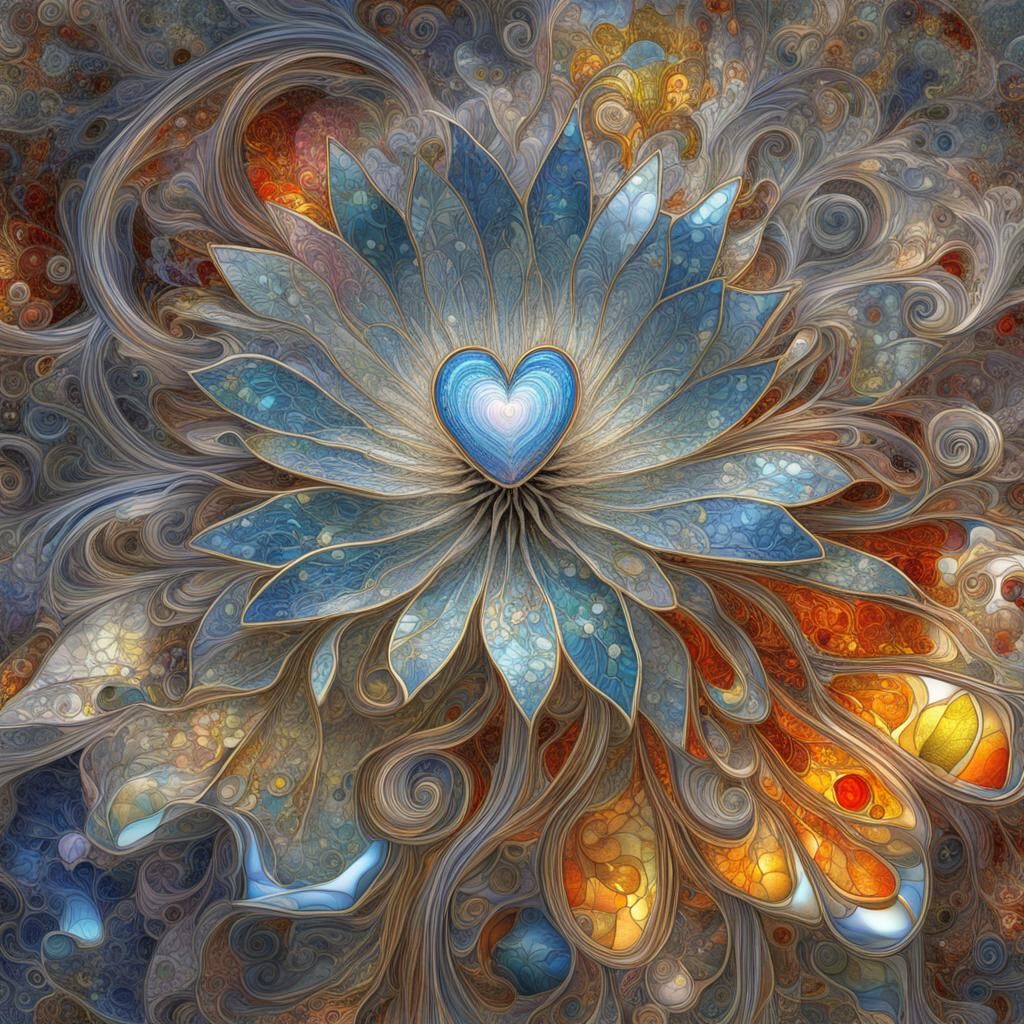 Psychedelic Steampunk Flower Heart in Stained Glass