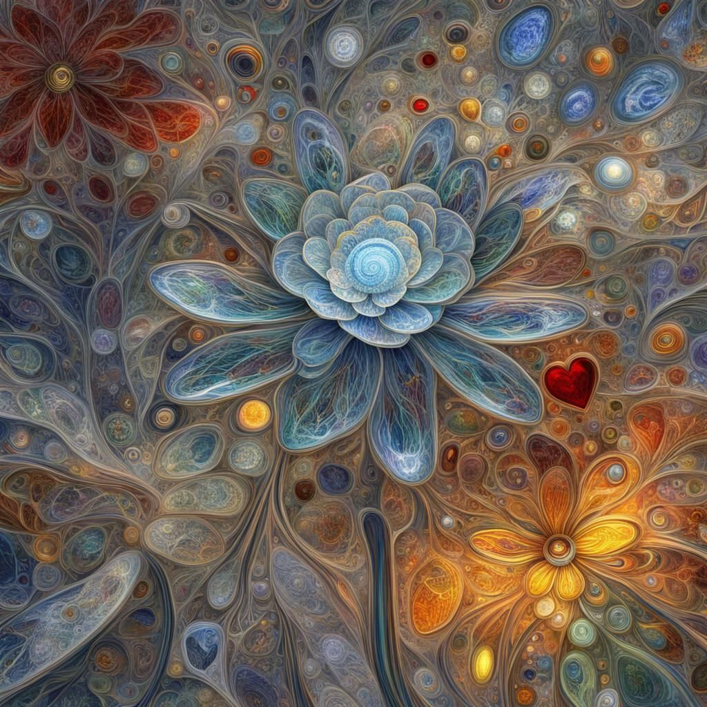 Steampunk Stained Glass Flower Heart in Psychedelic Style