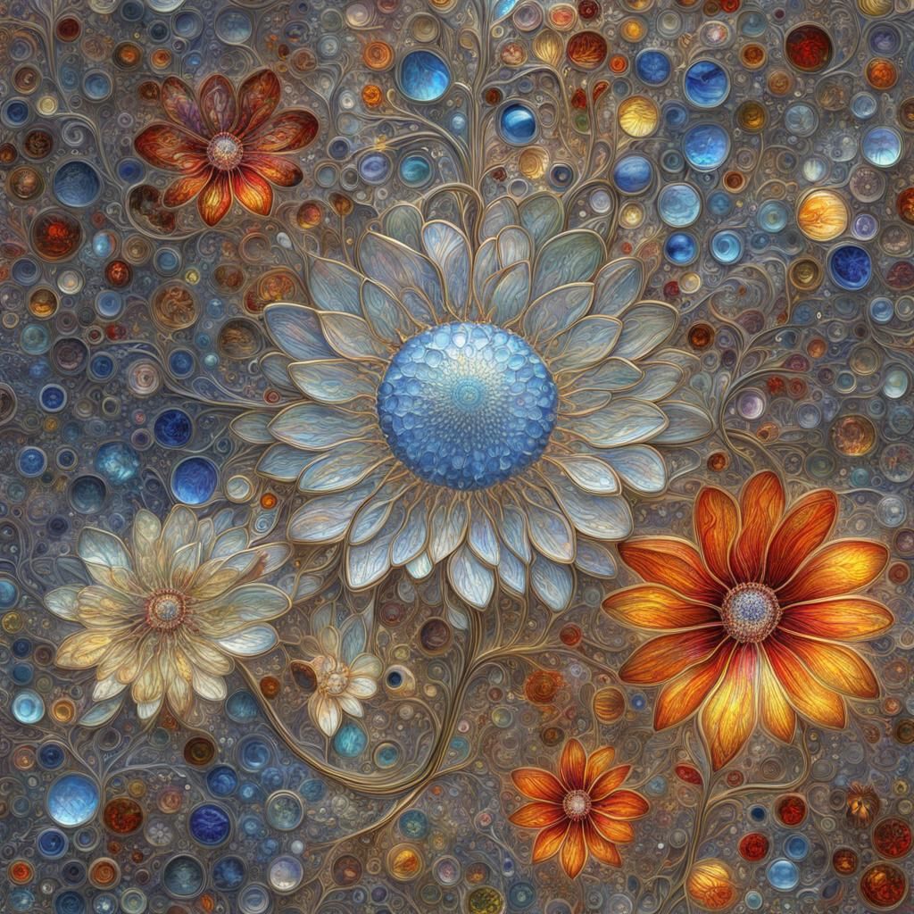 Steampunk Stained Glass Nirvana Flower in Psychedelic Style