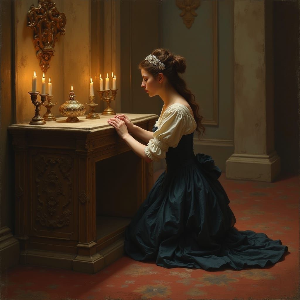 Woman Kneeling at Altar in Romantic Style