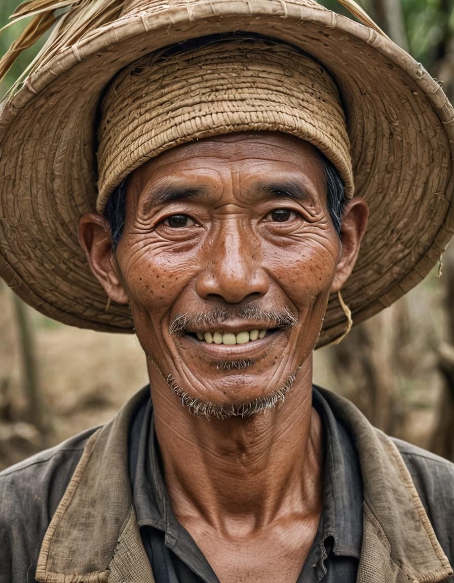 Happy Indonesian Farmer Portrait in Hyperdetailed Style