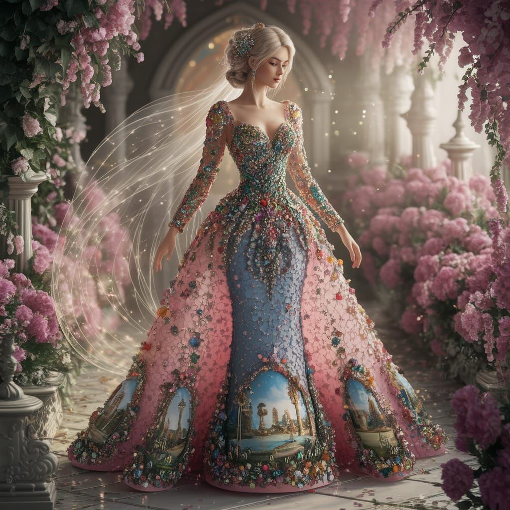 Woman's Mosaic Dress Shimmers with Light and Color