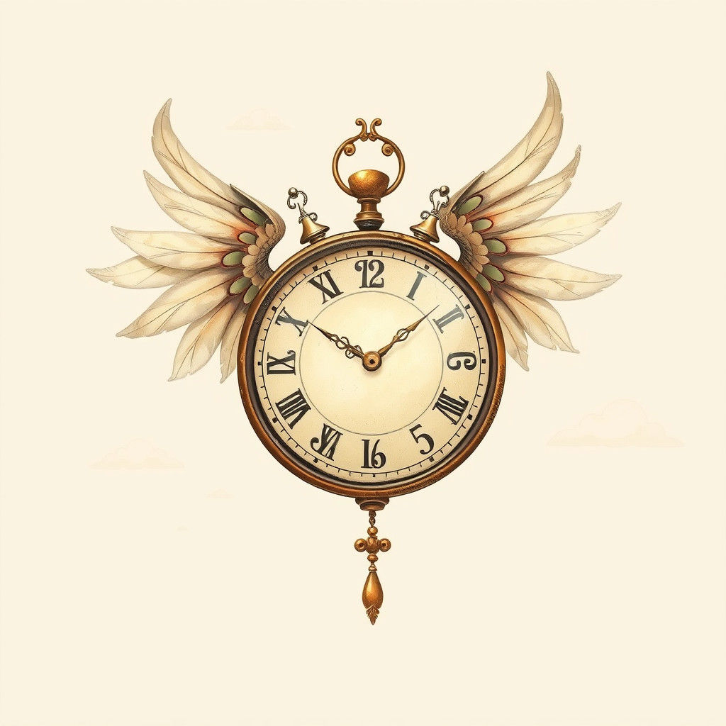 Whimsical Winged Clock in Flight