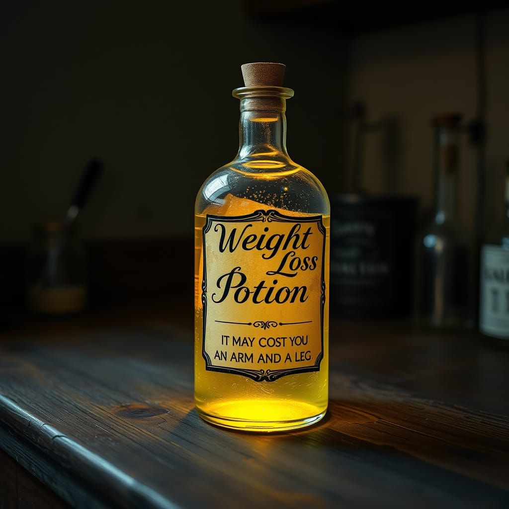 Vintage Apothecary Bottle with Mysterious Weight Loss Potion