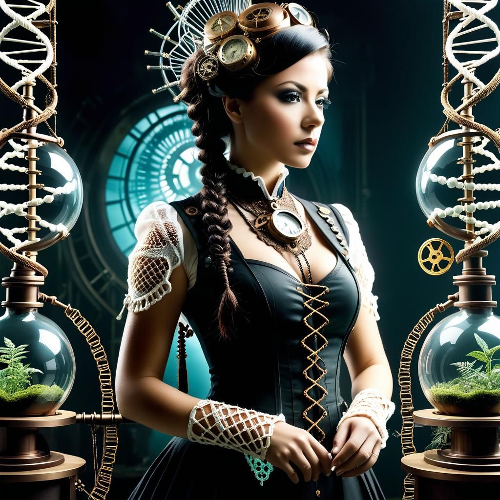 Steampunk Biologist's DNA Laboratory in Dreamcore Style