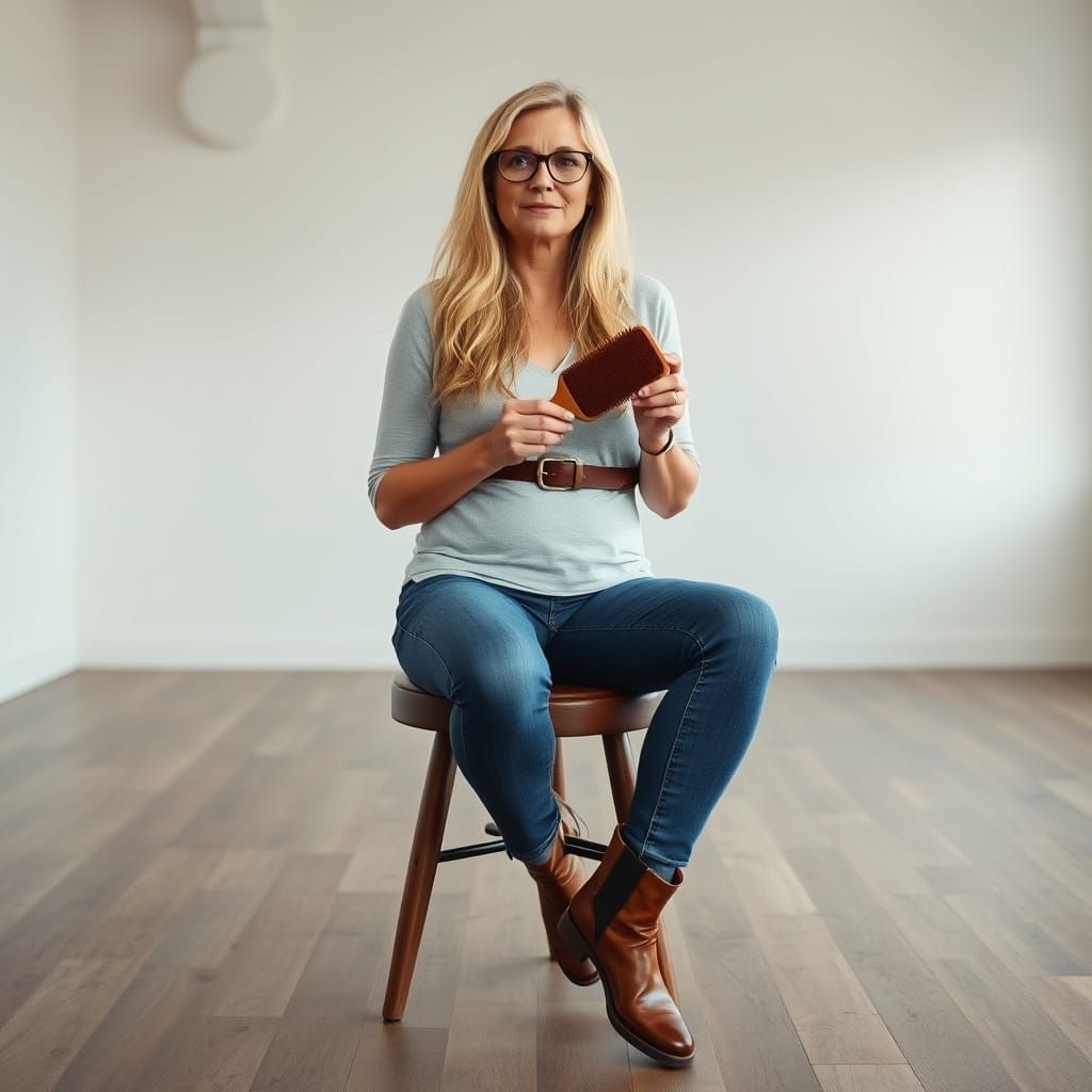 Serene Woman in Jeans, Art Nouveau Style