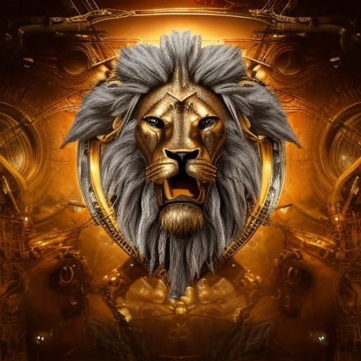 Steampunk Lion Album Cover in Detailed Matte Painting