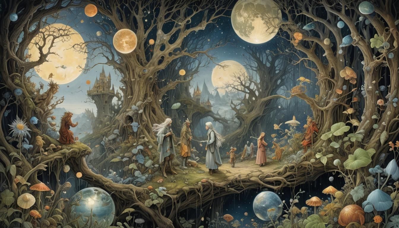 Enchanting Iridescent World Illustration in Coloring Book St...