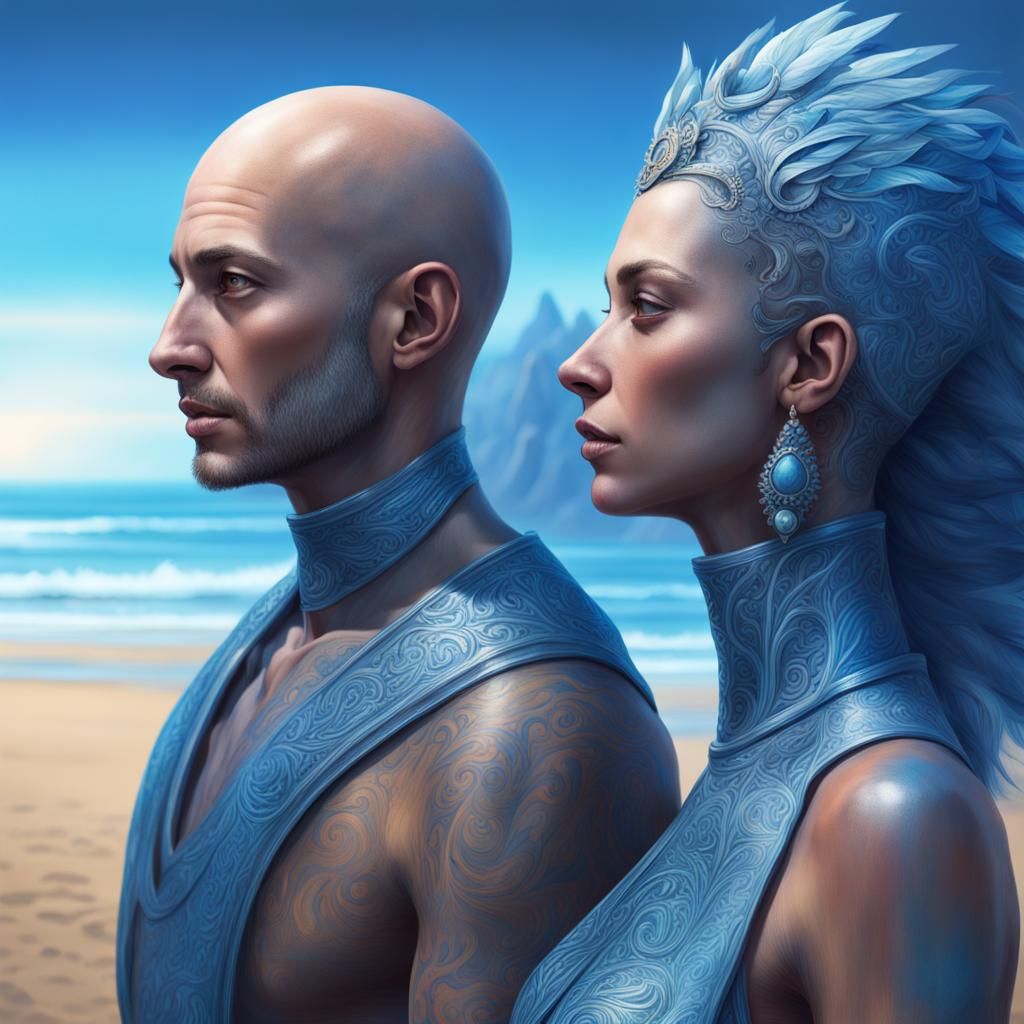 Hyperrealistic Arcturian Royalty on a Beach