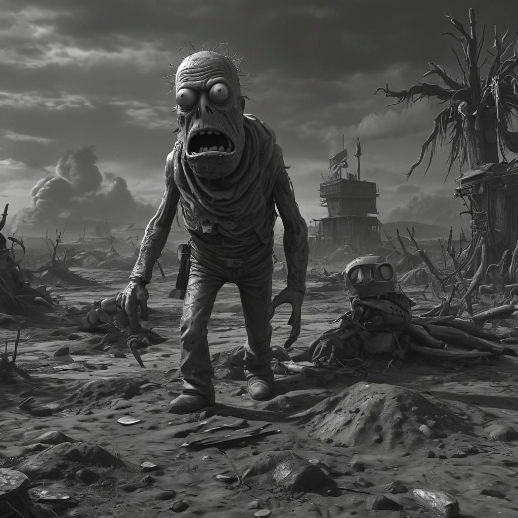 Pickle Rick in Dust Bowl, Dark Fantasy Art