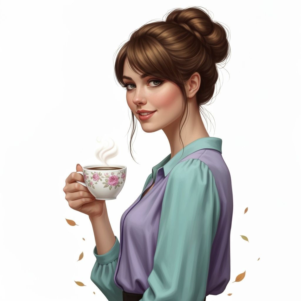 Elegant Woman with Coffee, Sfumato Digital Art