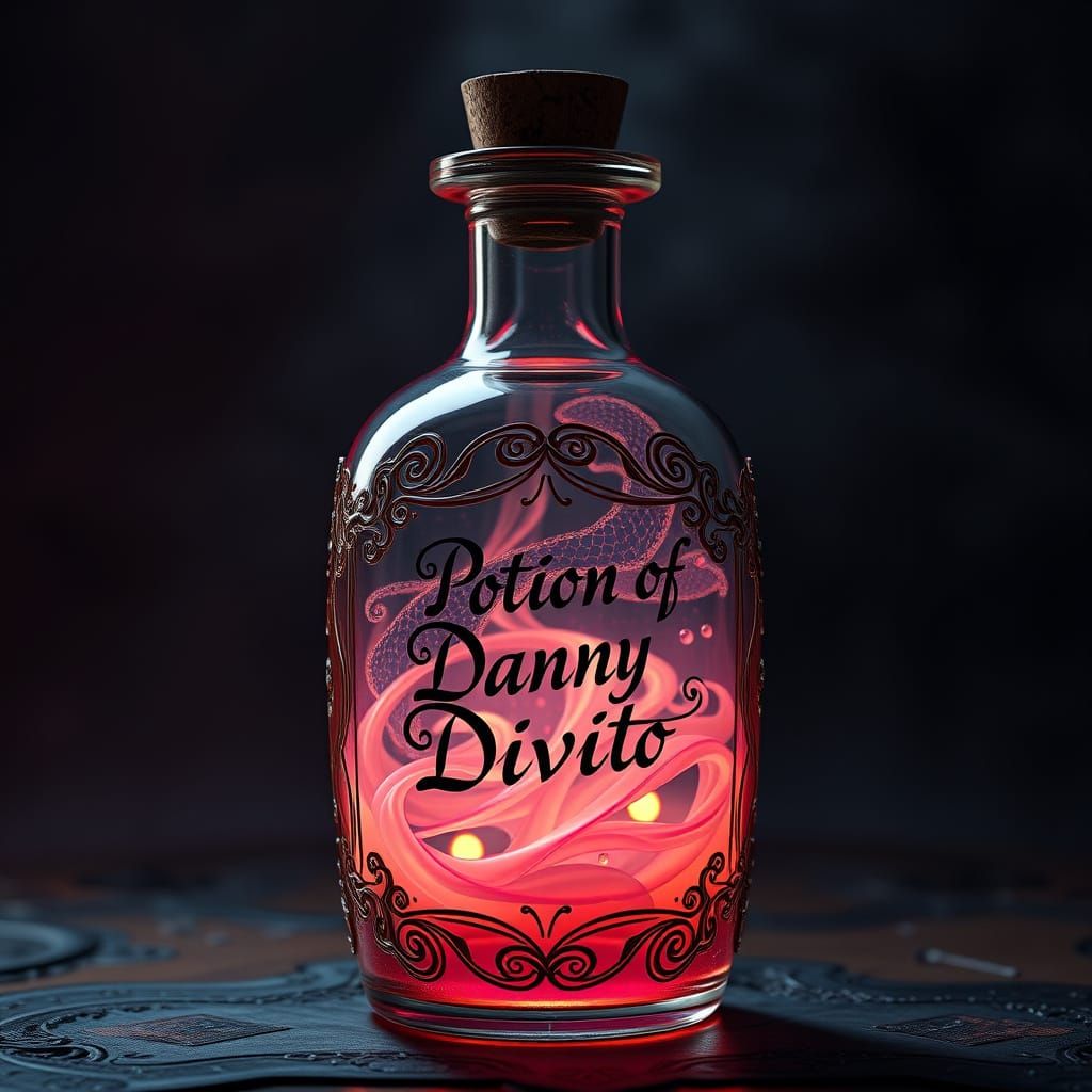 Magical Potion Bottle with Danny DiVito Label in Elegant Scr...