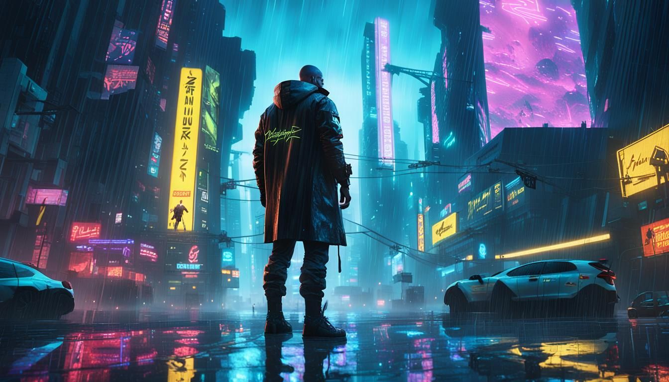 Cyberpunk 2090: Lone Figure in Dystopian City