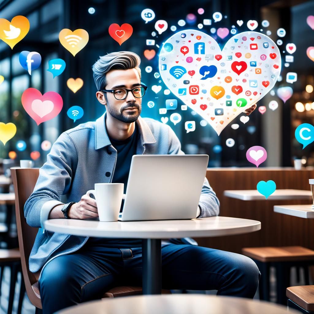 Ethereal Digital Figure at Cafe in Digital Realism Style