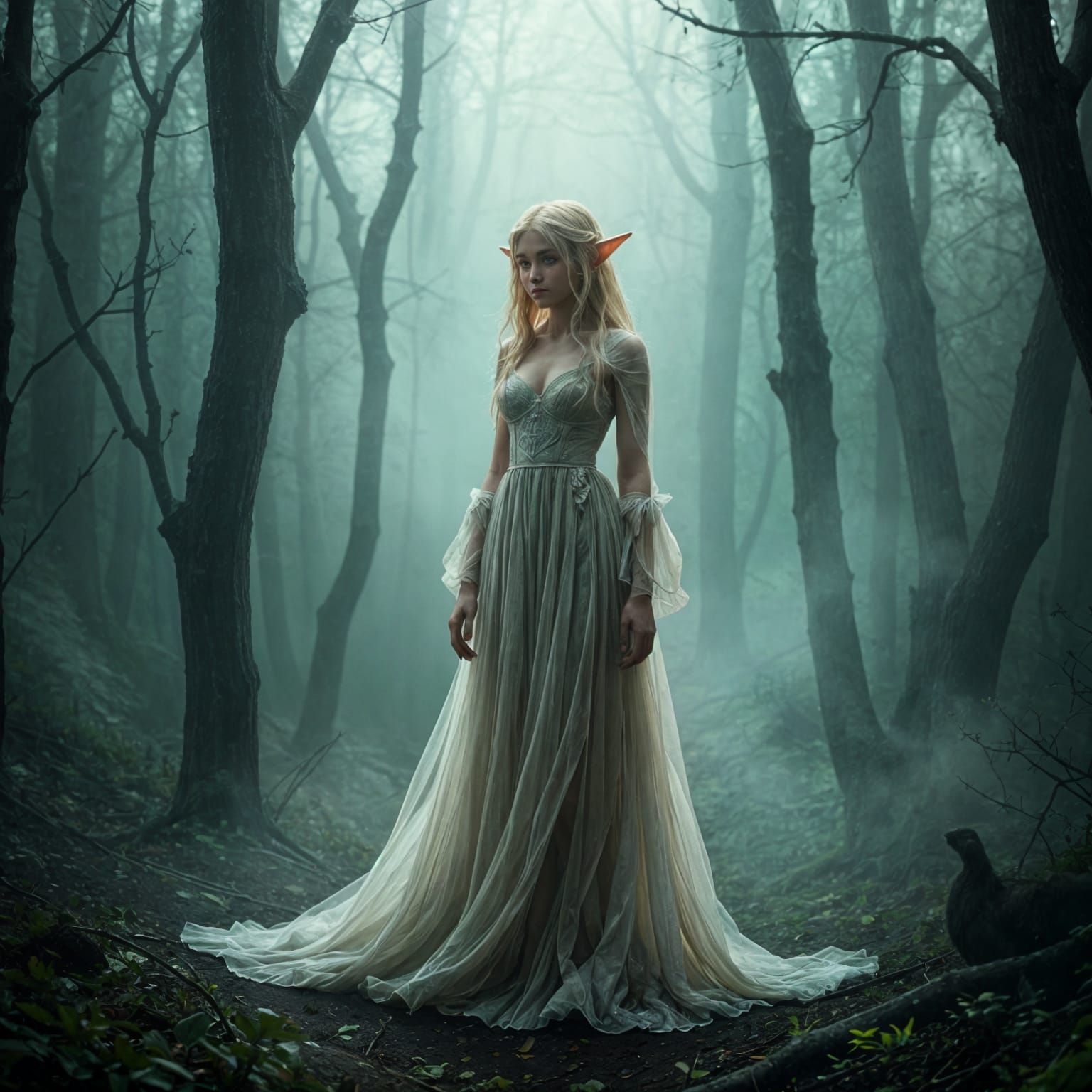 elf in misty forest