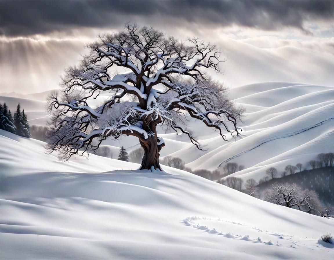 Winter Landscape with Tree: Dark Fantasy Concept Art