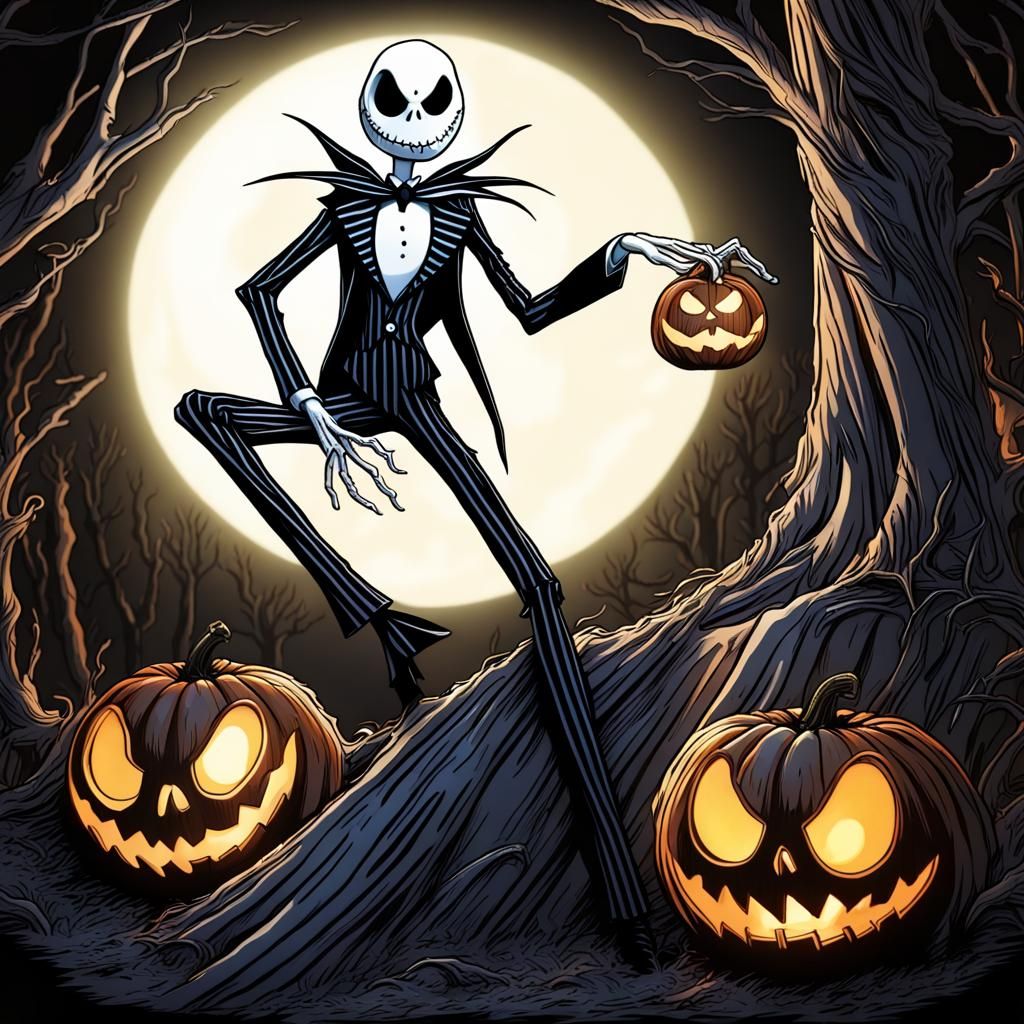 Jack Skellington Pumpkin Carving in Comic Book Style
