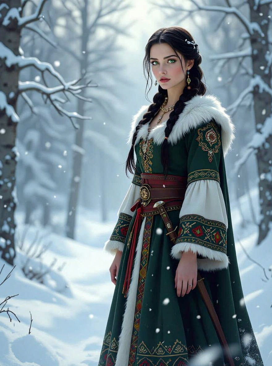 Medieval Scandinavian Princess Portrait, Detailed Matte Pain...