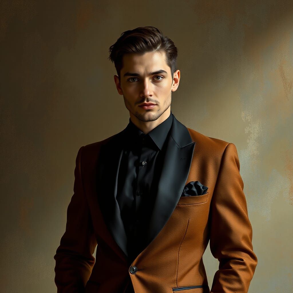 Elegant Gentleman in Brown and Black Attire
