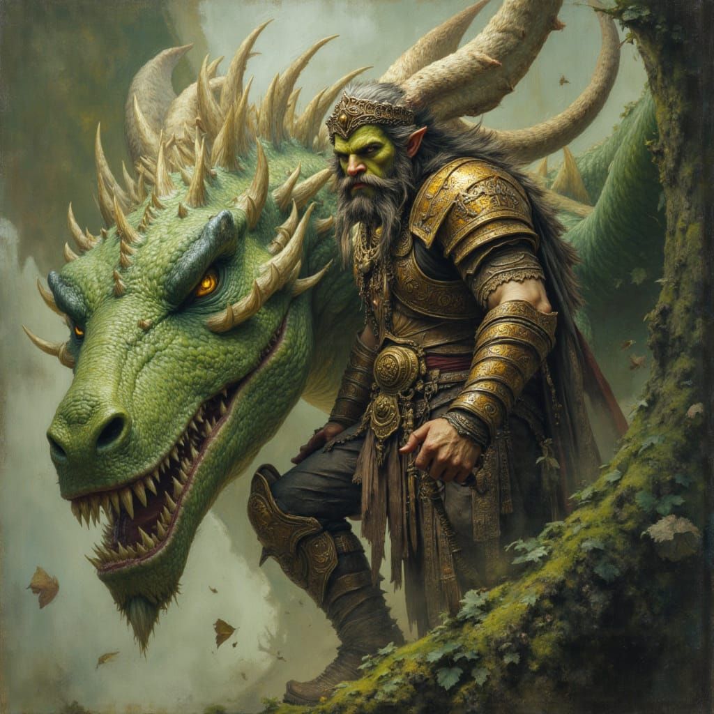 Fierce Warcraft Orc Warrior and Battle Dragon