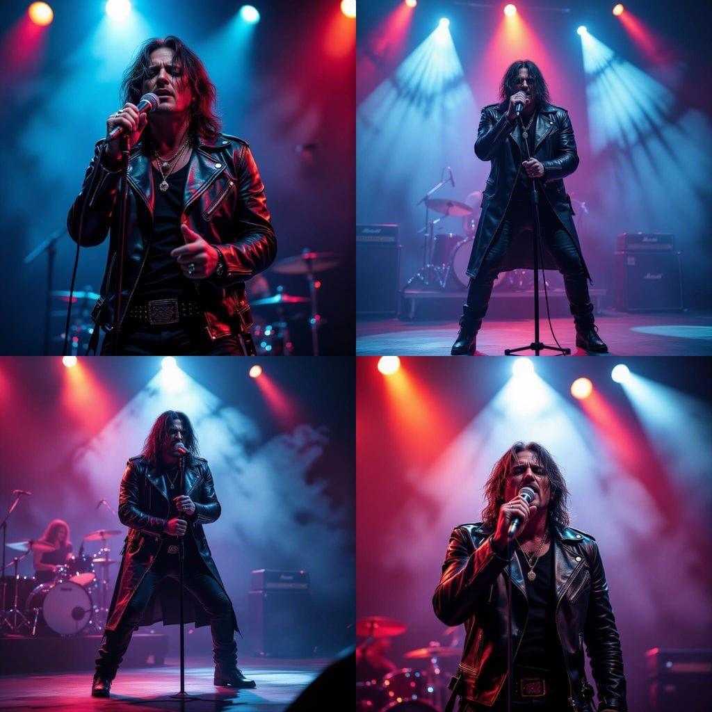 Rock Singer Under Spotlight on Smoky Stage