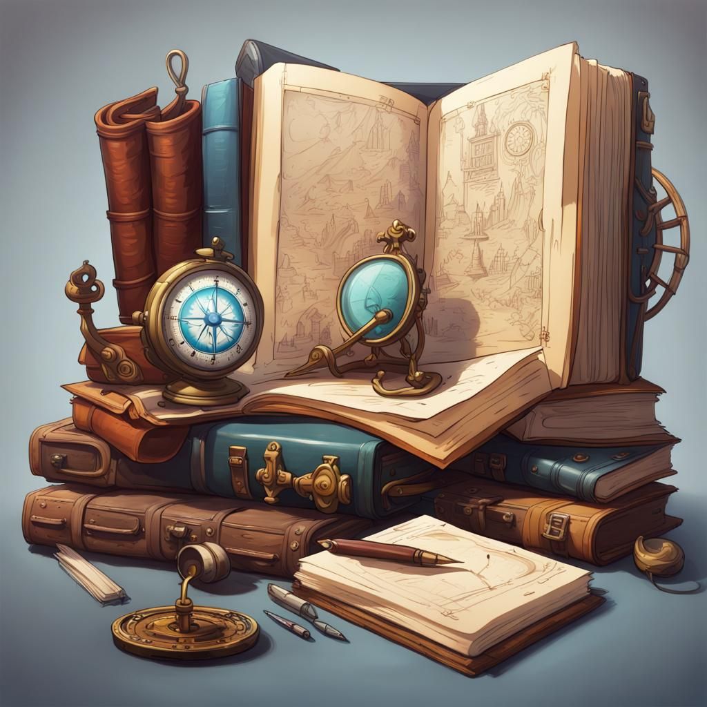 Cartoon Handbook Cover Featuring Educational Items