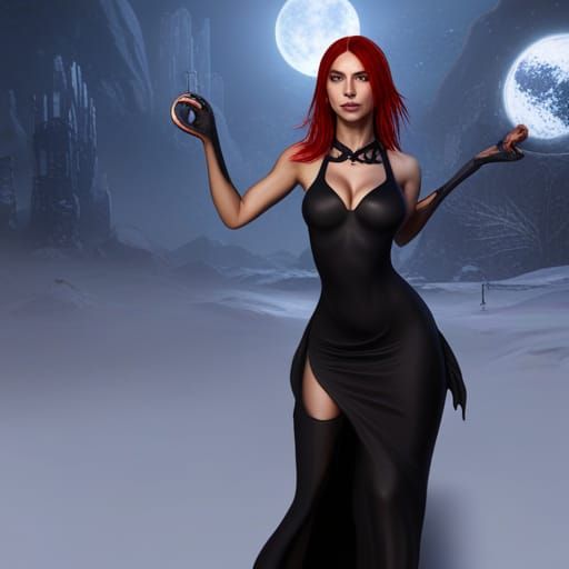 Woman in Black Dress: Detailed Fantasy Art