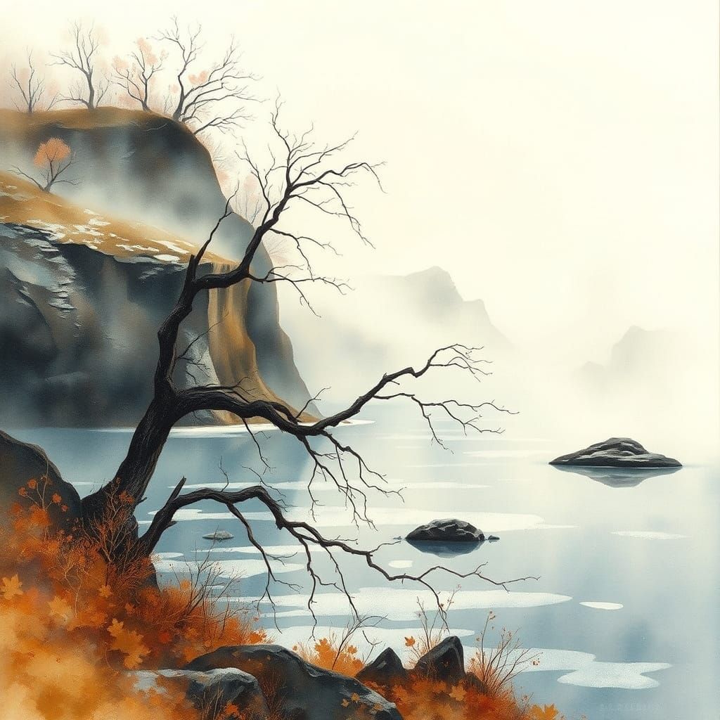 Mystical Autumn Landscape in Ethereal Watercolour Hues