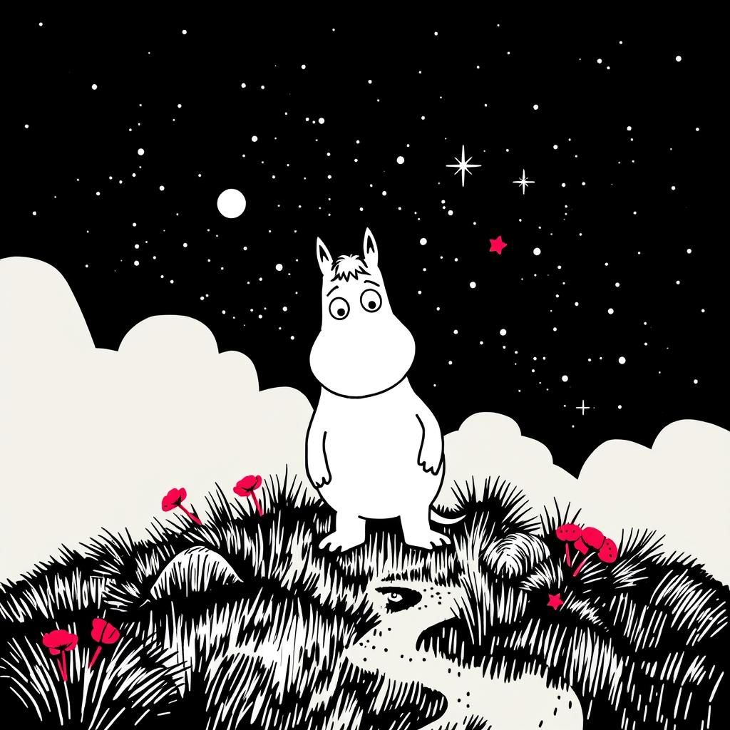 Abstract Moomin Constellation in Glitch Art Style