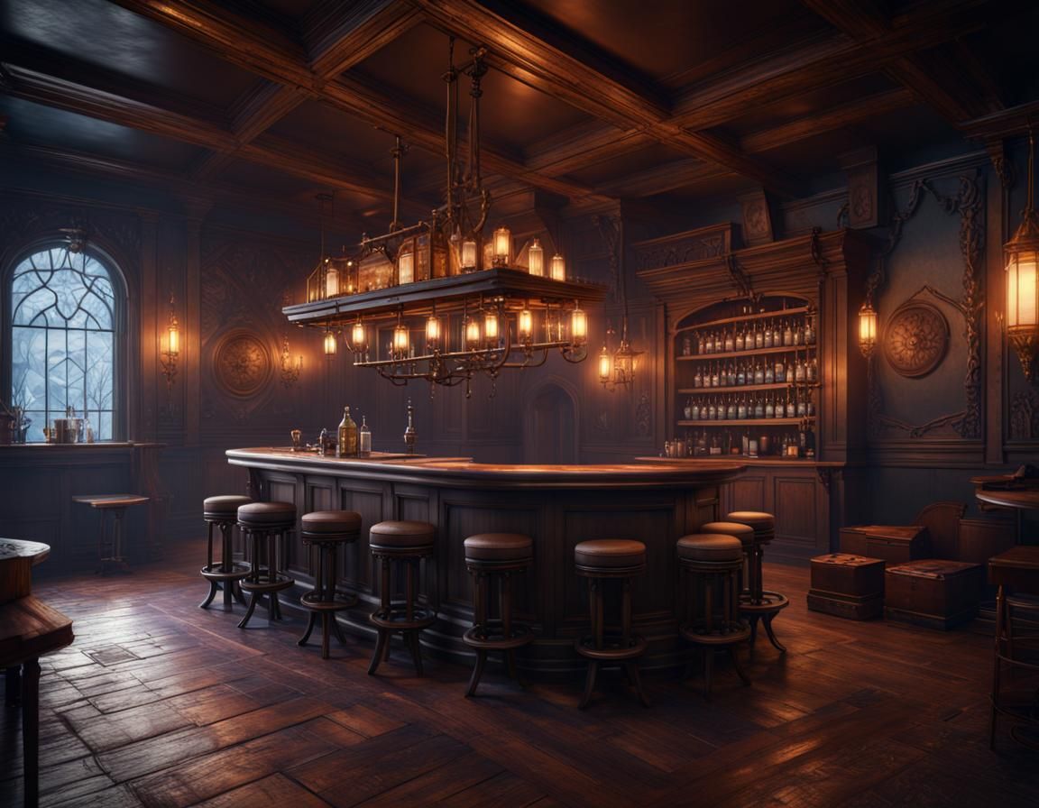 Vacant Barroom in Detailed Matte Painting Style