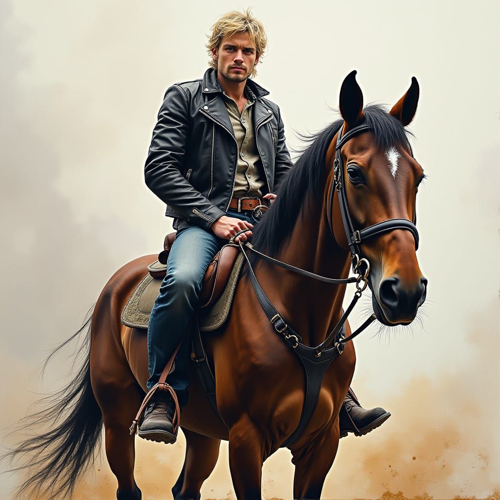 Man on Horse: Charcoal, Gouache and Watercolor Art