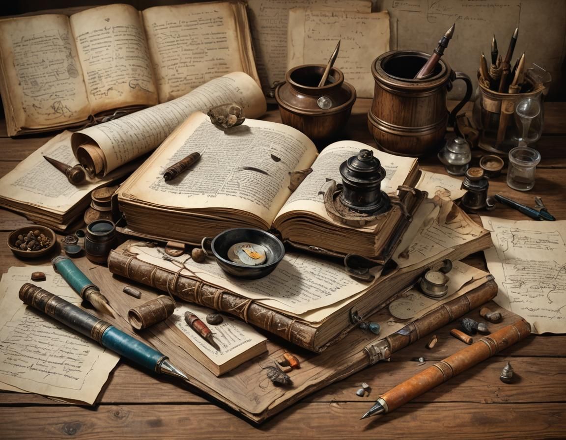 Detailed Image of Open Book with Quill and Ink