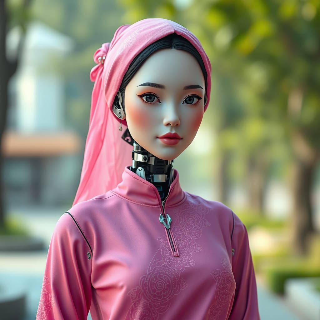 Chinese Robot in Pink Kerbaya, Photorealistic 4K