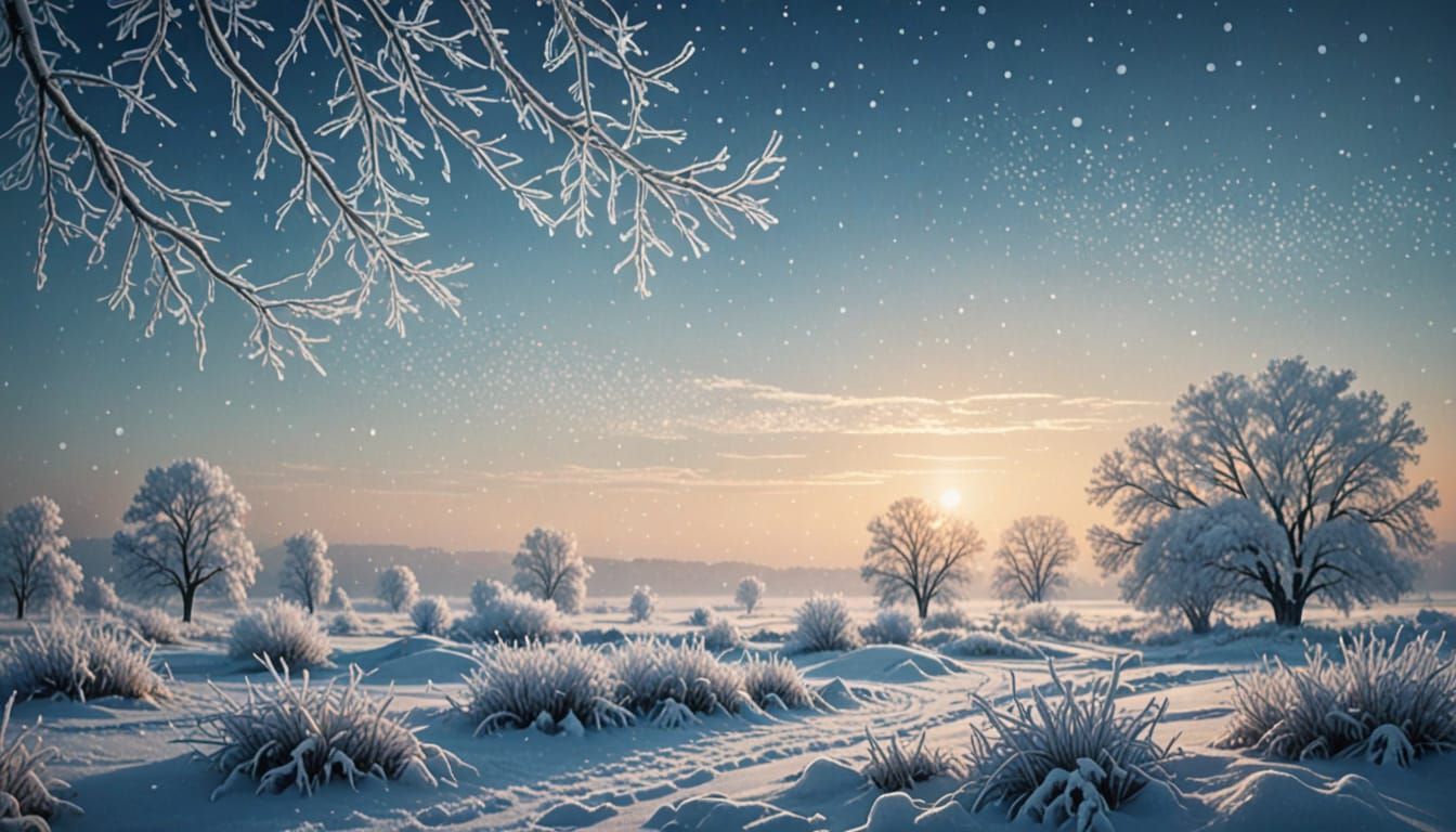 Realistic Winter Landscape with Sparkling Ice Crystals