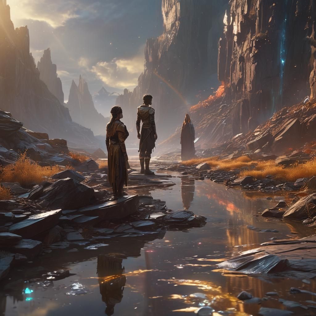 Mystical Being in Shattered Crystalline Landscape