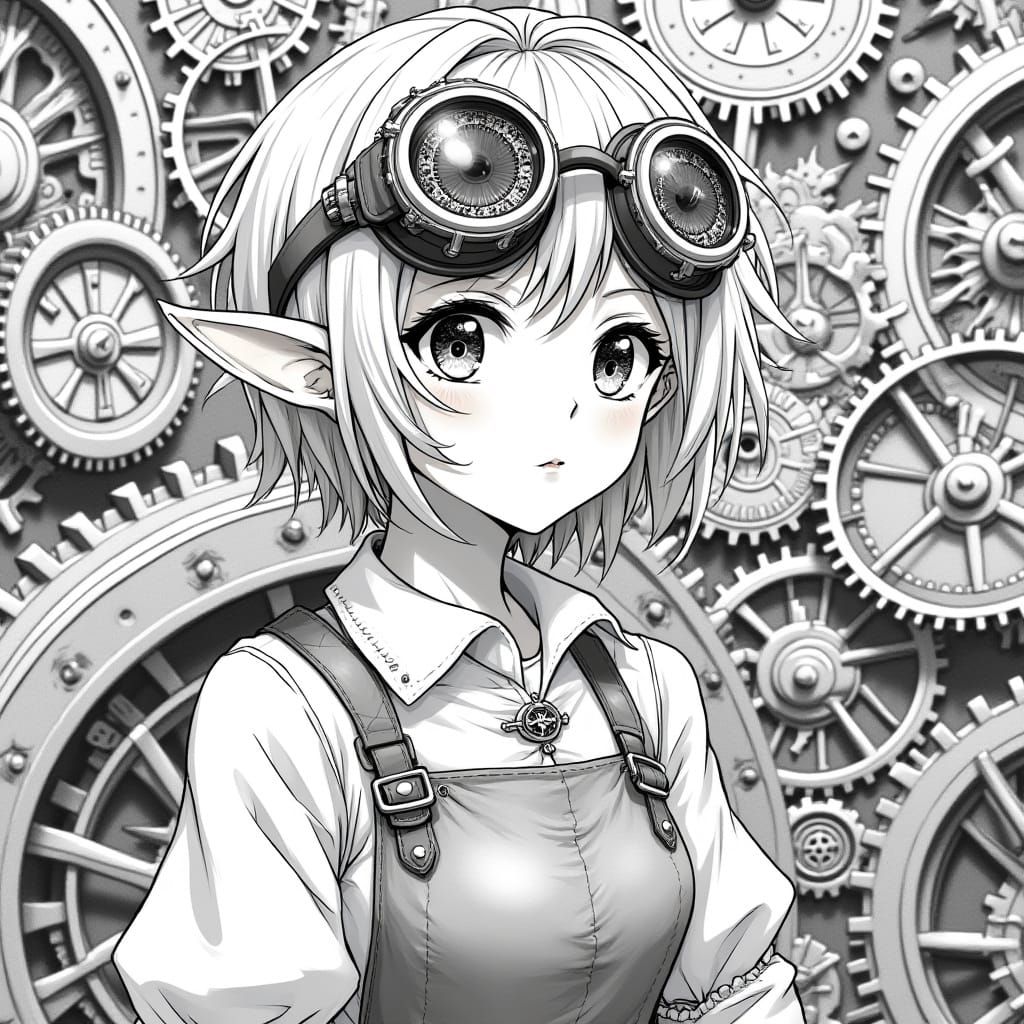 Anime Manga Elf Artificer with Clockwork Machinery