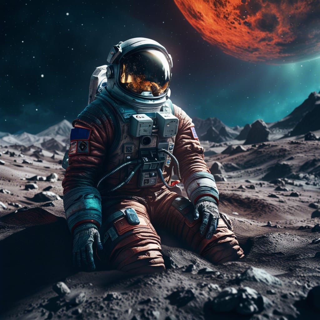 Dead Astronaut on Moon in Detailed Matte Painting