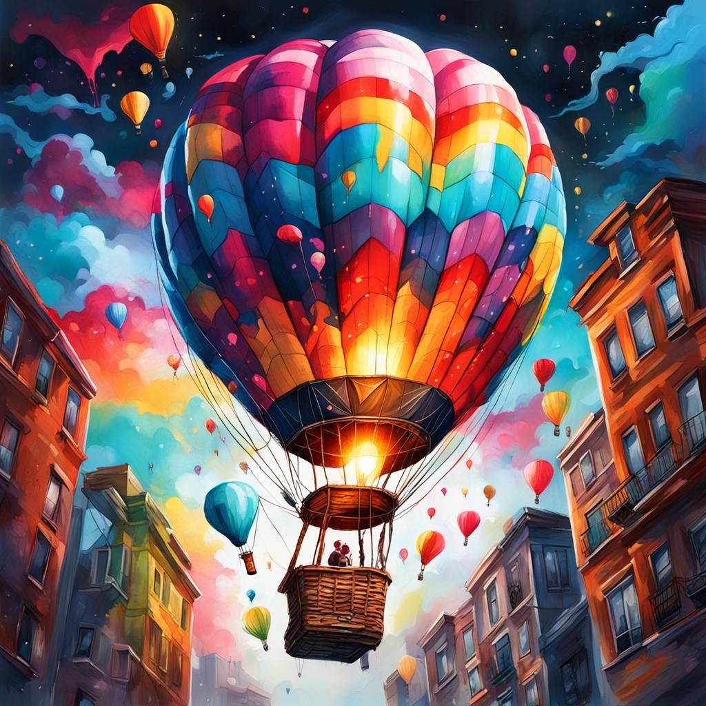 Glowing Hot Air Balloon in Graffiti Art Style