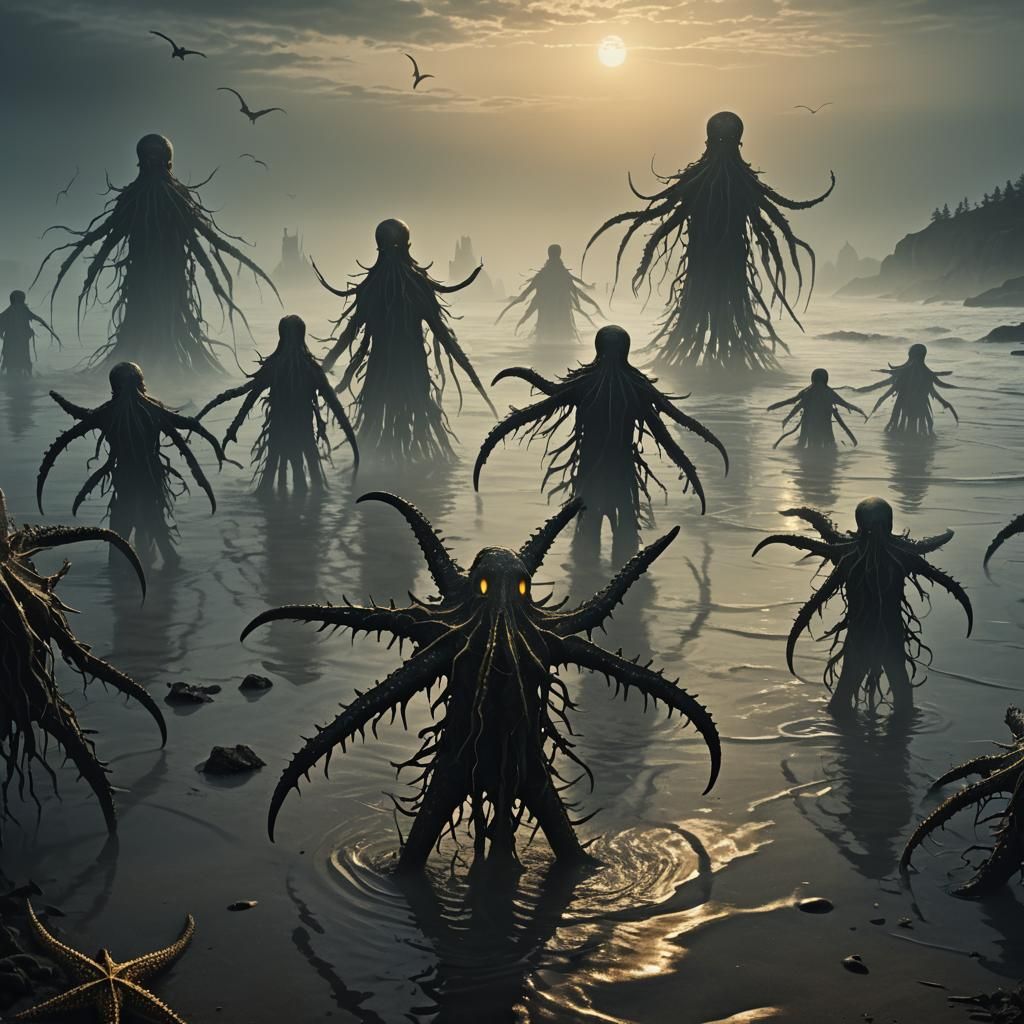 Starfish People Emerge from Misty Shoreline