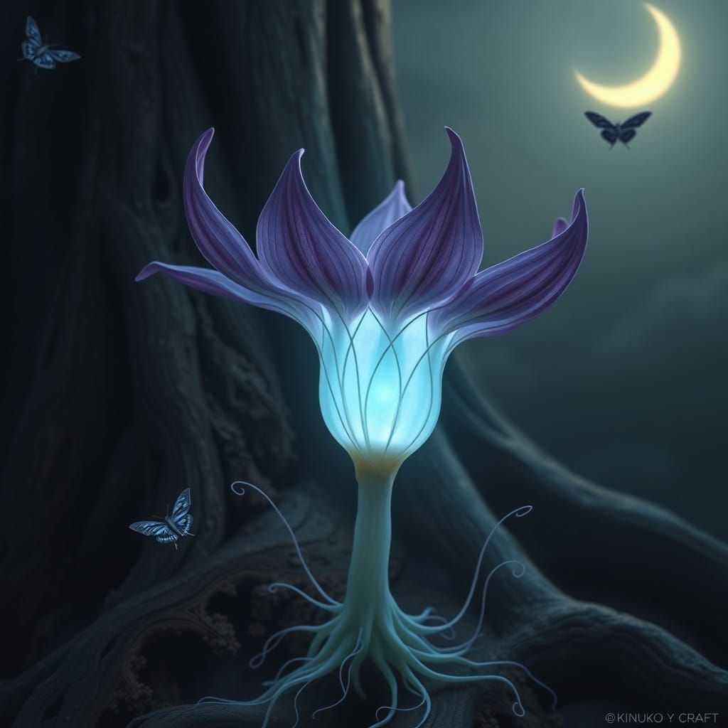 Mystical Bloom Under Crescent Moonlight