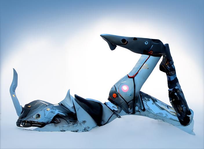 Mystical Walking Robo-Shark in Biopunk Style