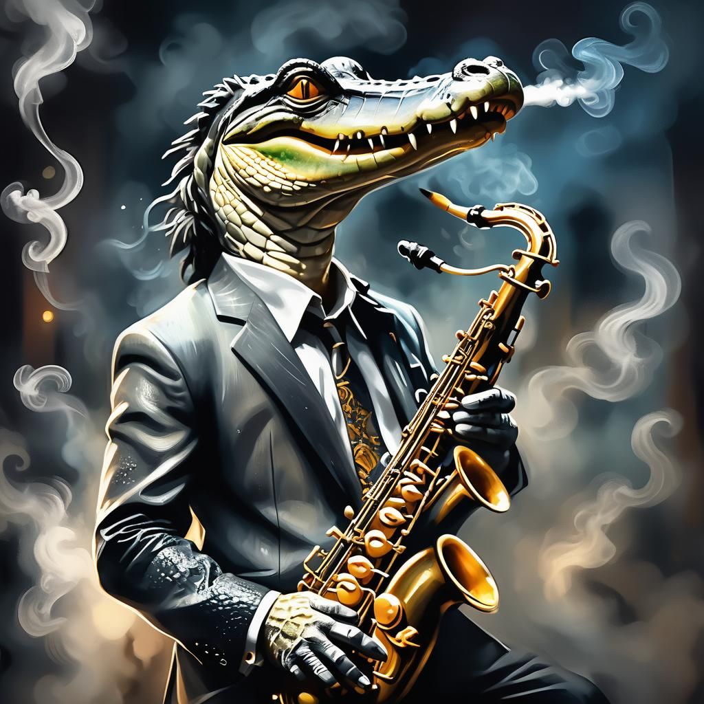 Alligator is Playing a Saxophone