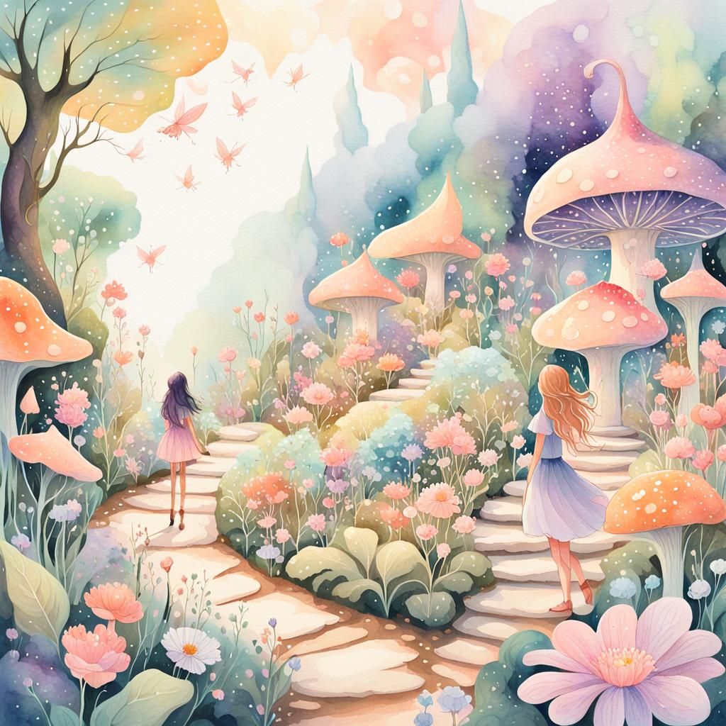Enchanting Garden: A Fantasy Watercolor Landscape