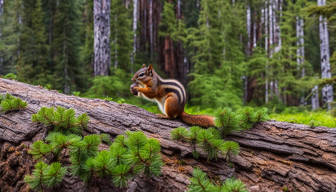 Chipmunk in Alaskan Sequoia Landscape
