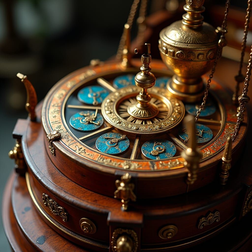 Ornate Gold Antikythera Mechanism Orrery in Galleon
