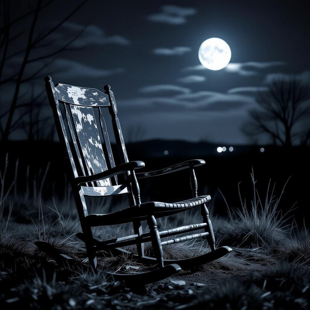 Abandoned Rocking Chair on Moon in Cinematic Black and White