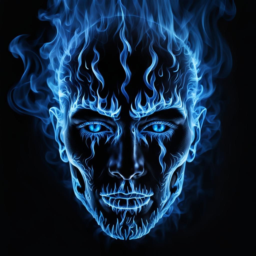 Burning Blue Flame Face Portrait