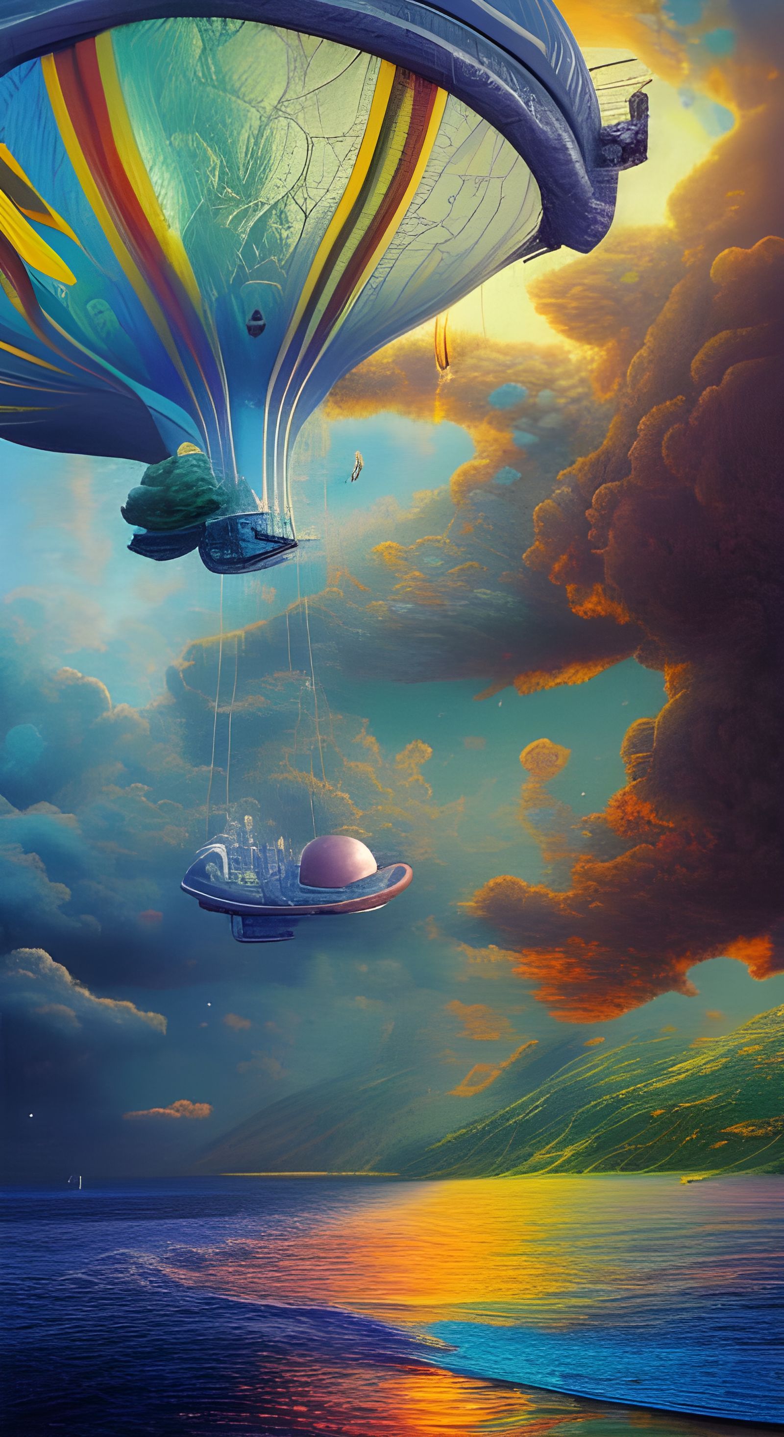 Fantasy Island Floating in Space, Detailed Oil Painting